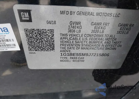 2018 Chevrolet Cruze Lt Auto from USA, damaged, VIN 1G1BE5SM9J7215806